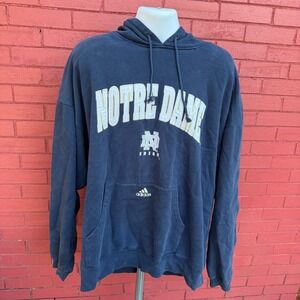 Vtg Adidas Notre‎ Dame Fighting Irish Navy Blue Hoodie Sweatshirt Men's Size XL